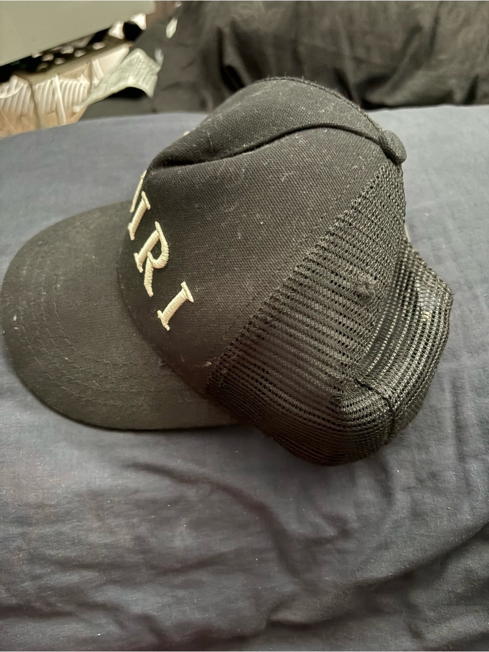 AMIRI Black Mesh Trucker Cap with White Embroidered Logo
